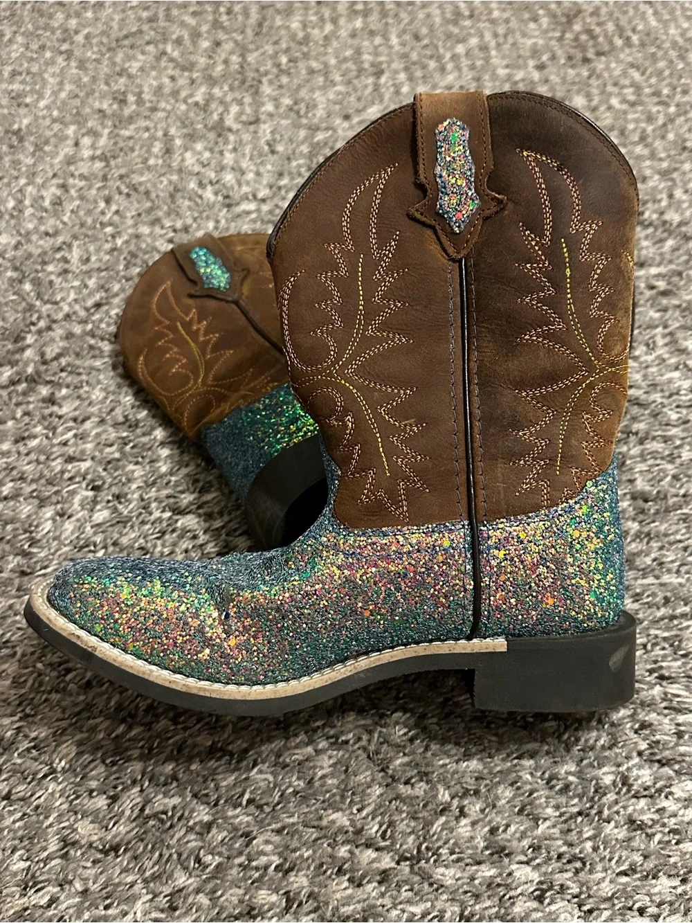 Stone Mountain Kids Glitter Western Boots - Brown & Multicolor